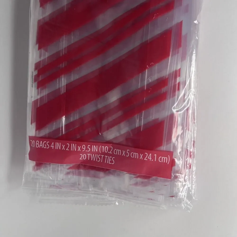Treat Bags 20 Pack Red Diagonal Stripe Twist Ties LOT OF 5